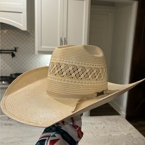 American Hats Two-Toned Vented Tan and Ivory Straw Cowboy Hat